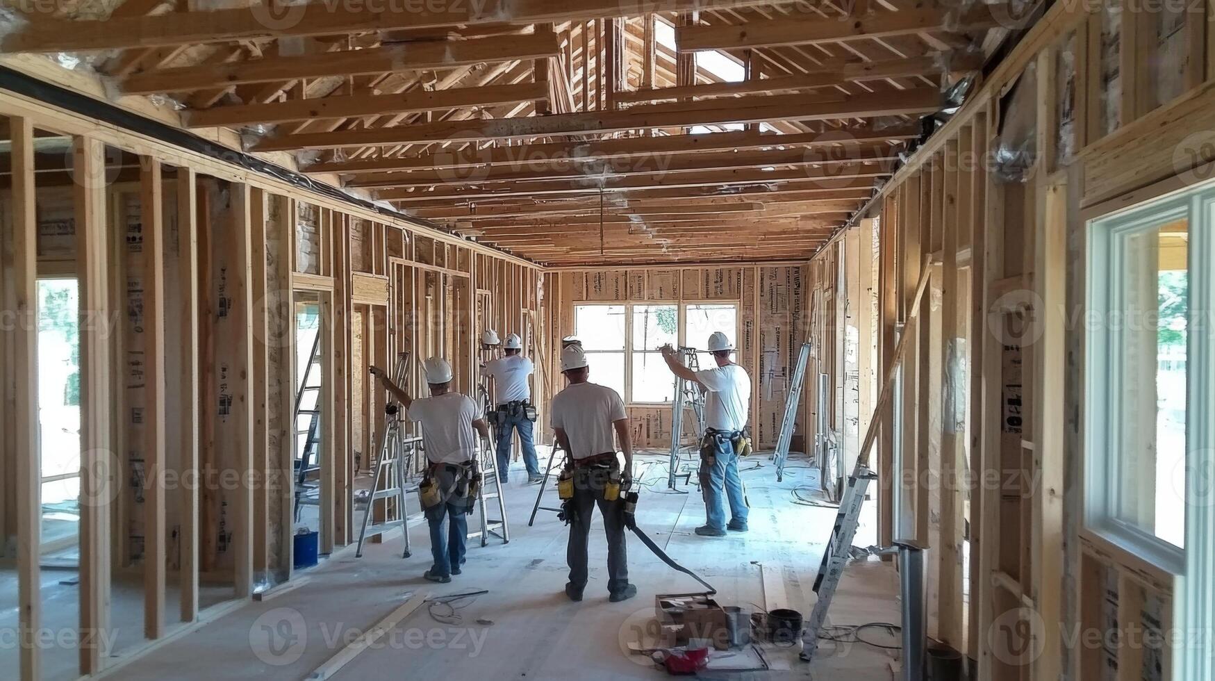 Construction Workers Inside a Home Under Construction photo