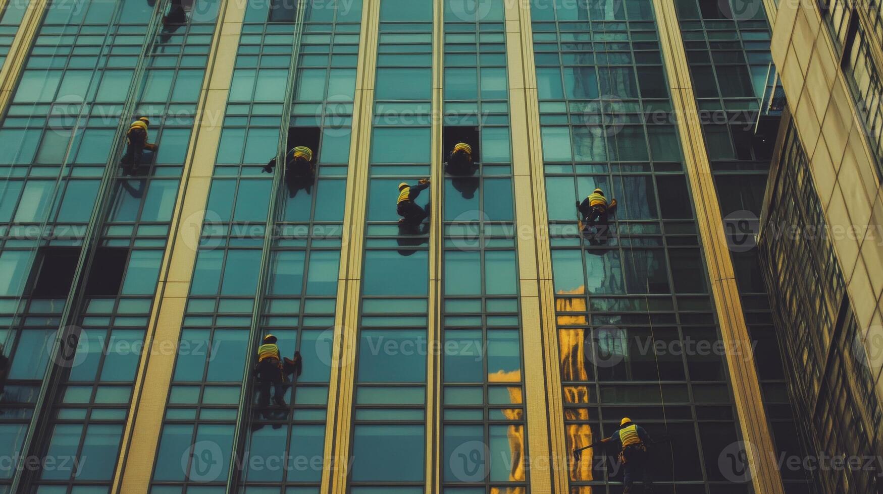 Window Washers on a Modern Glass Building photo