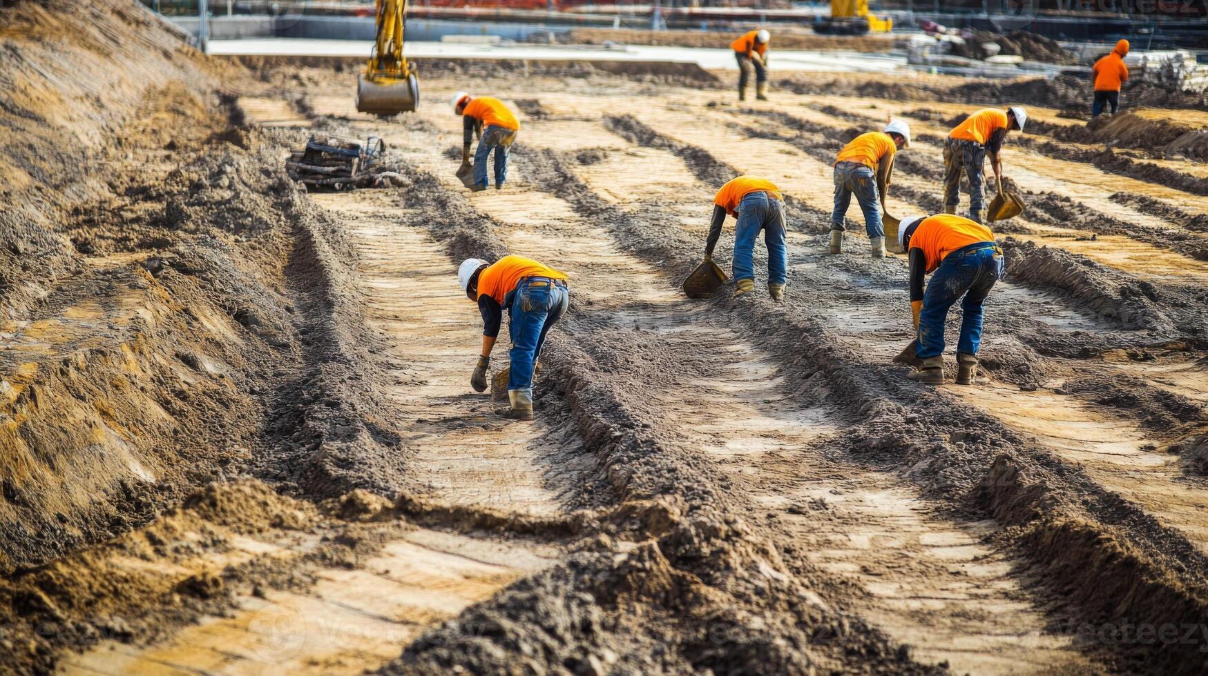 Construction Workers Leveling Ground with Shovels photo