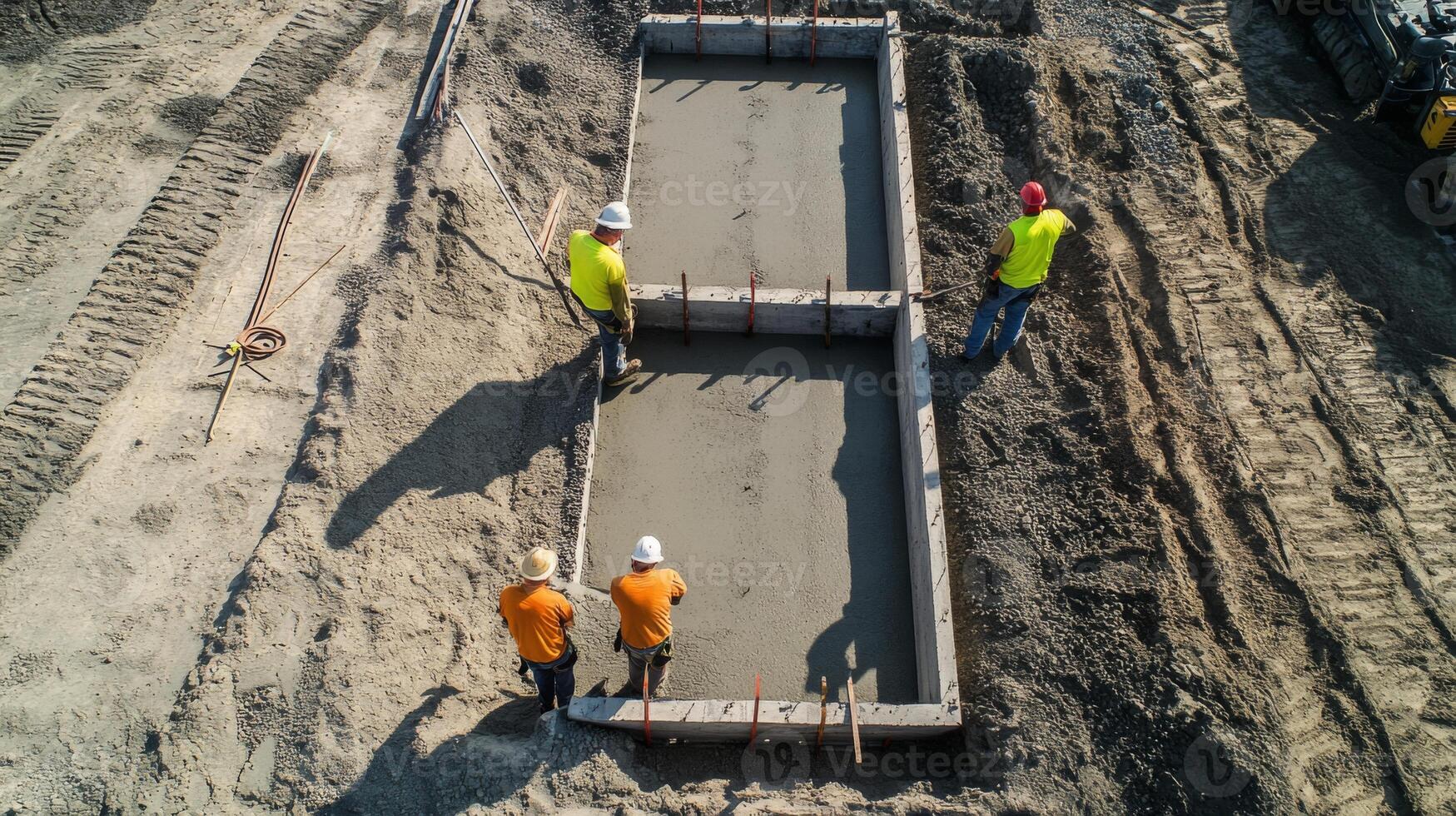 Workers Pouring Concrete into a Foundation Form photo