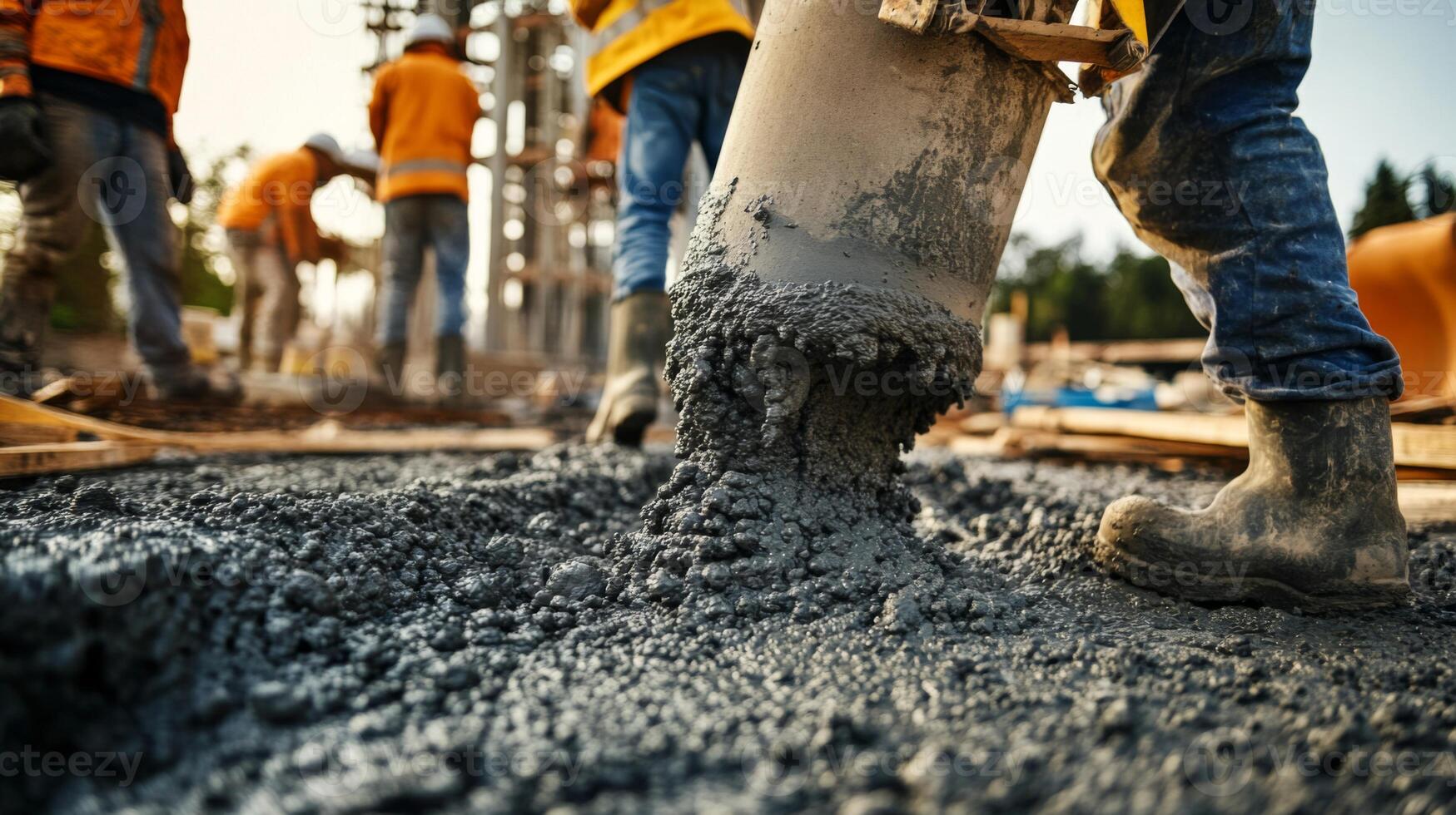 Construction Worker Pouring Concrete on a Construction Site photo