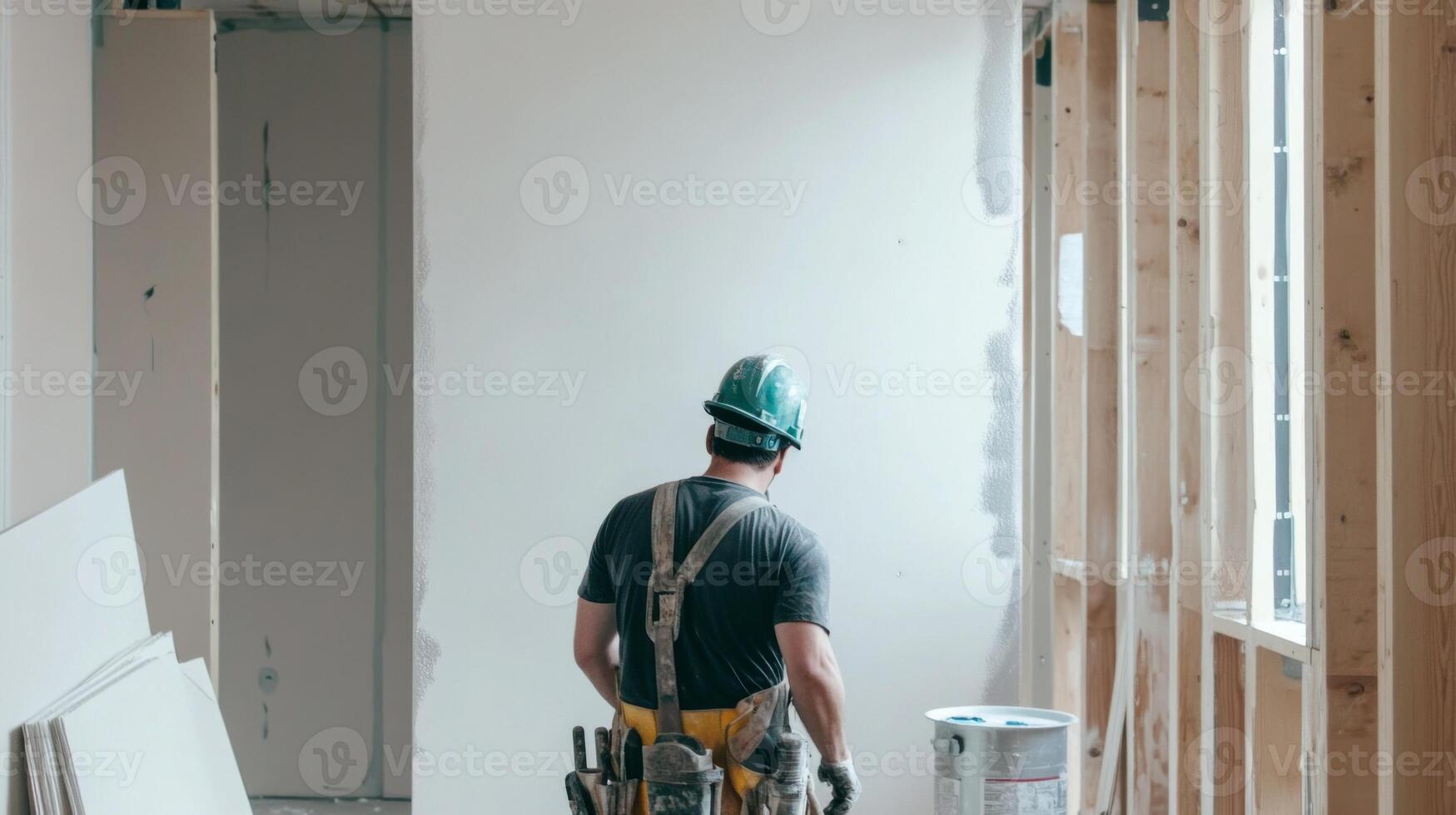 Construction Worker in a Partially Finished Room photo
