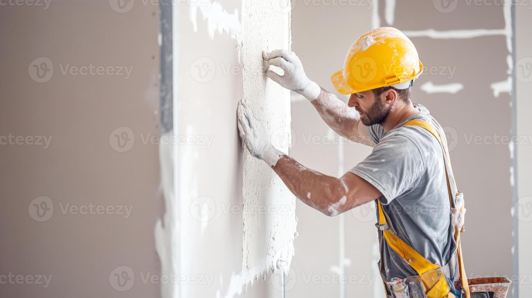 Construction Worker Applying Plaster to a Wall photo