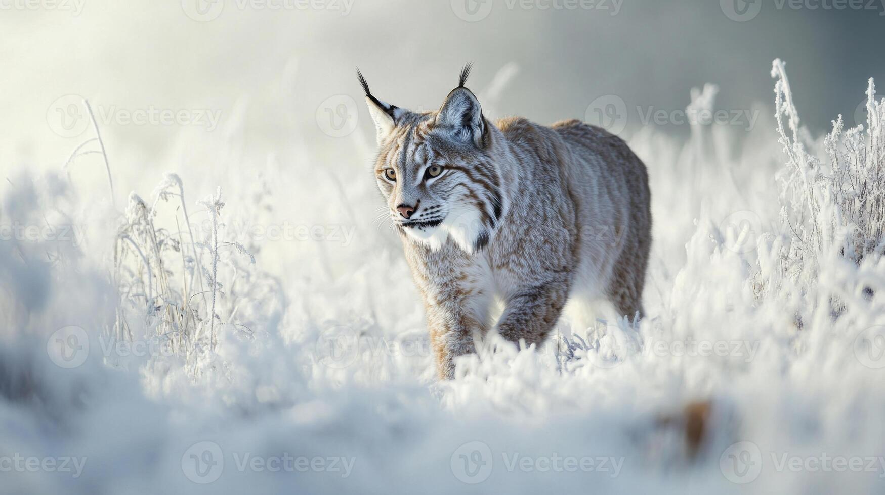 A Lynx Walking Through a Frosty Meadow photo