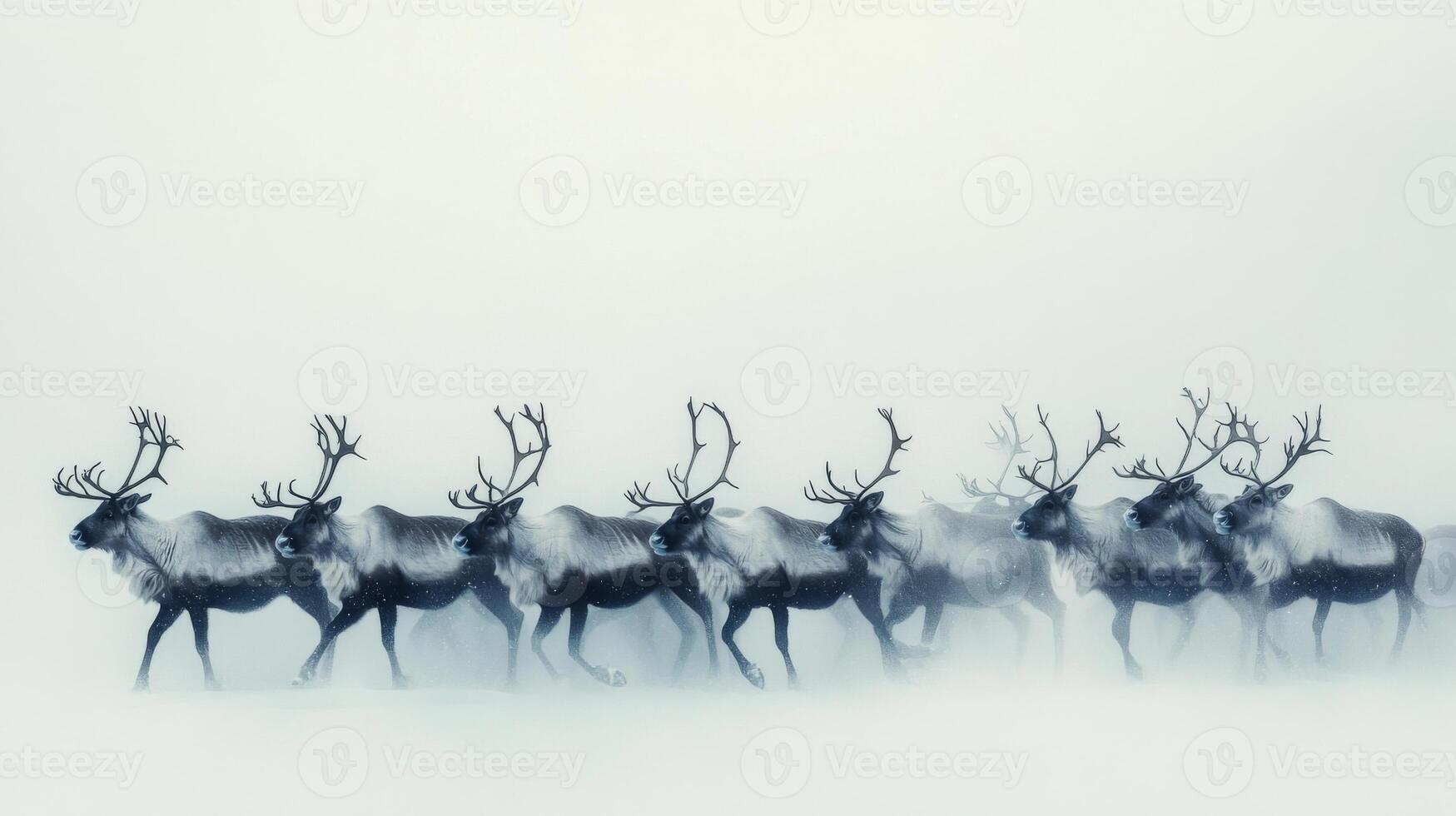Reindeer Herd Walking Through a Snowy Landscape photo