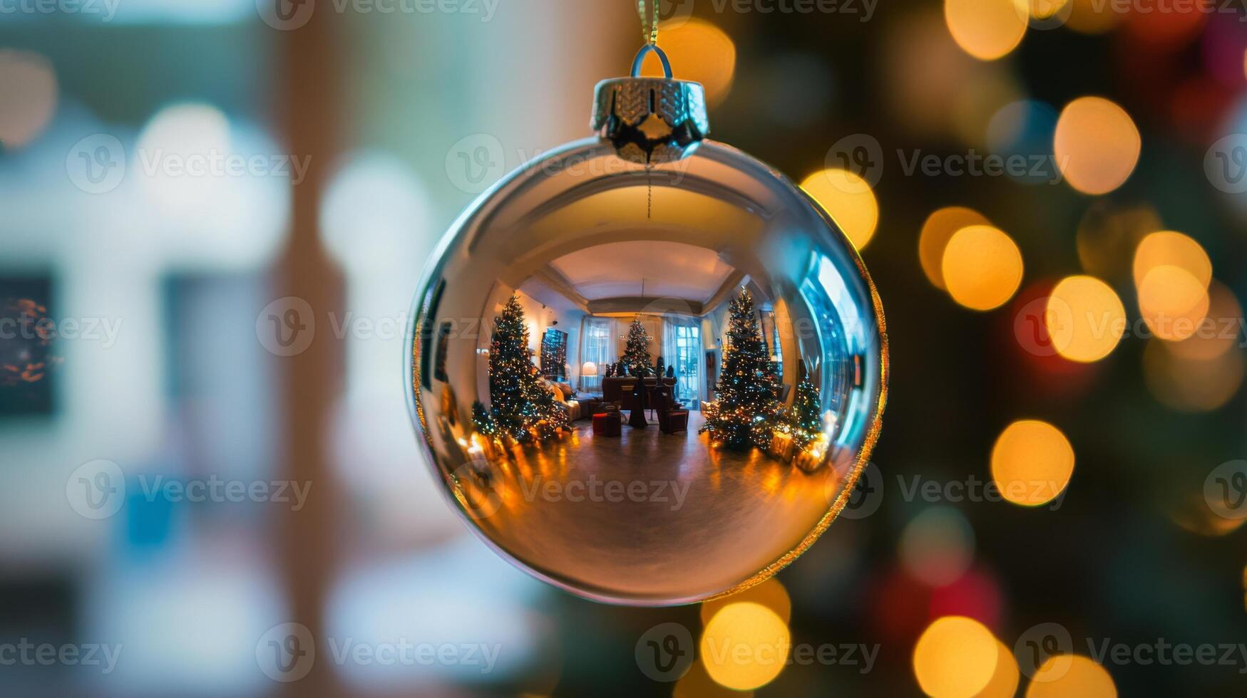 Christmas Tree Reflected in a Shiny Ornament photo