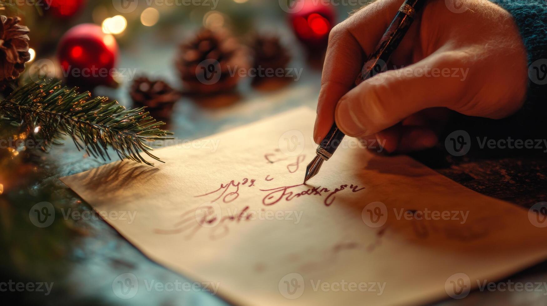 Hand Writing a Christmas Letter with a Fountain Pen photo