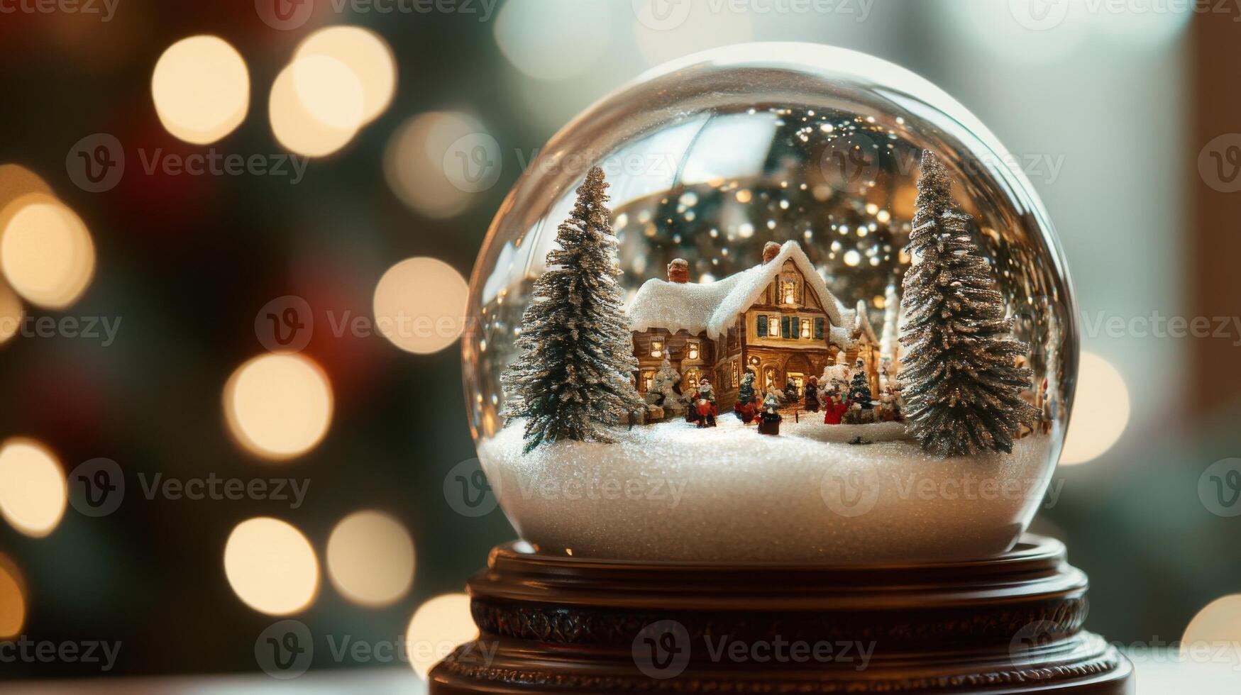 A Miniature Winter Village Scene Inside a Glass Snow Globe photo