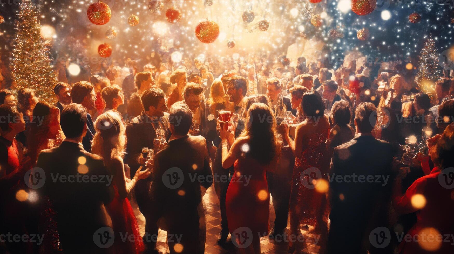 A Festive Gathering of People Surrounded by Christmas Ornaments photo