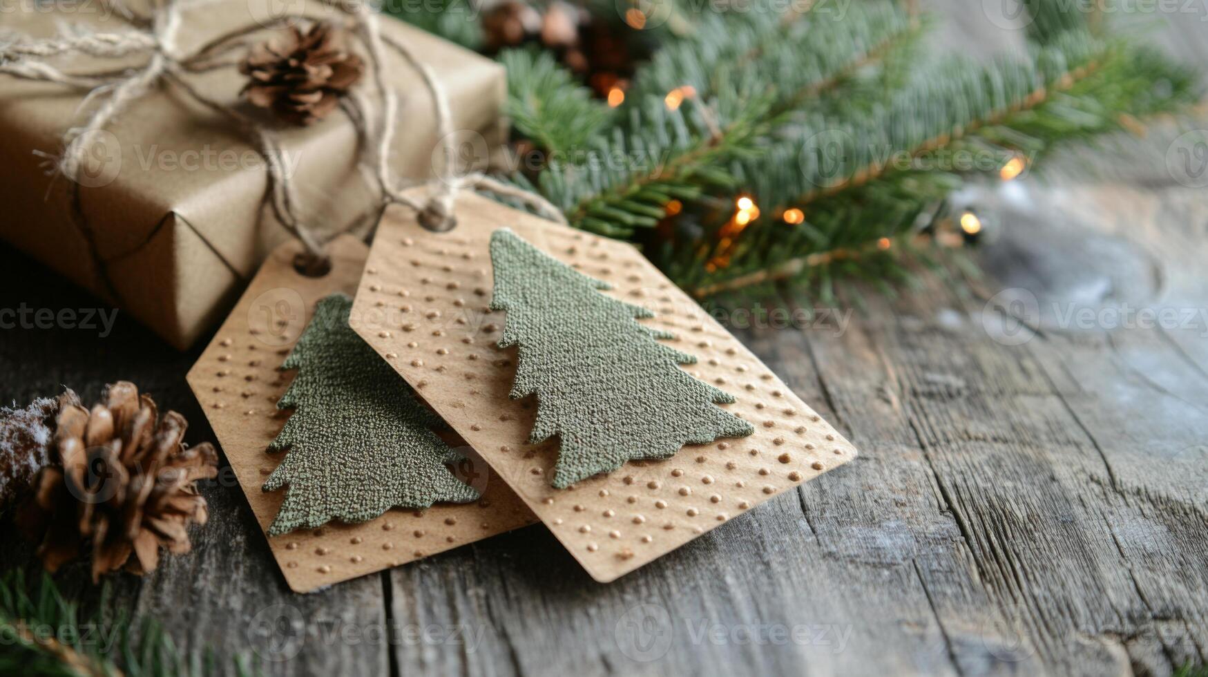 Rustic Christmas Gift Tags with Pine Branch and Pinecones photo