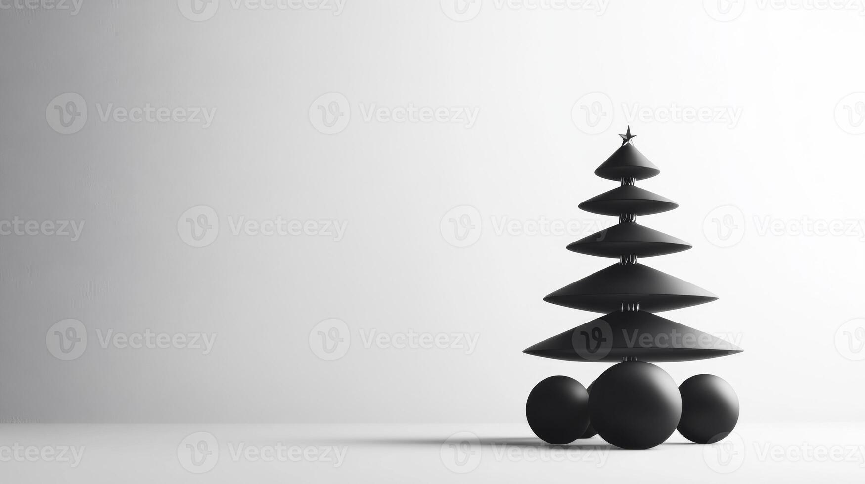 Abstract Black Christmas Tree with Star and Round Base photo