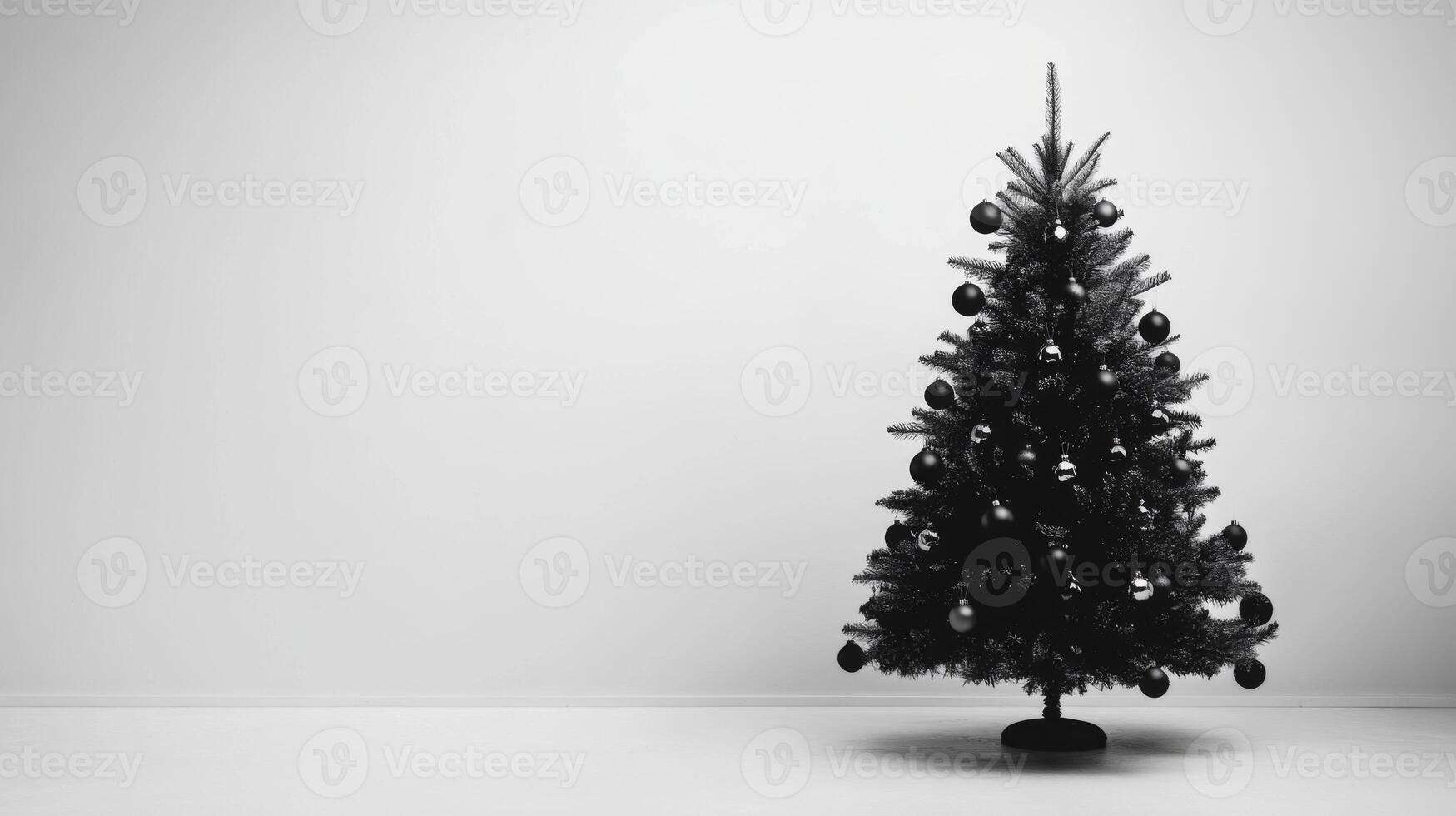 Black Christmas Tree with Ornaments on a White Background photo