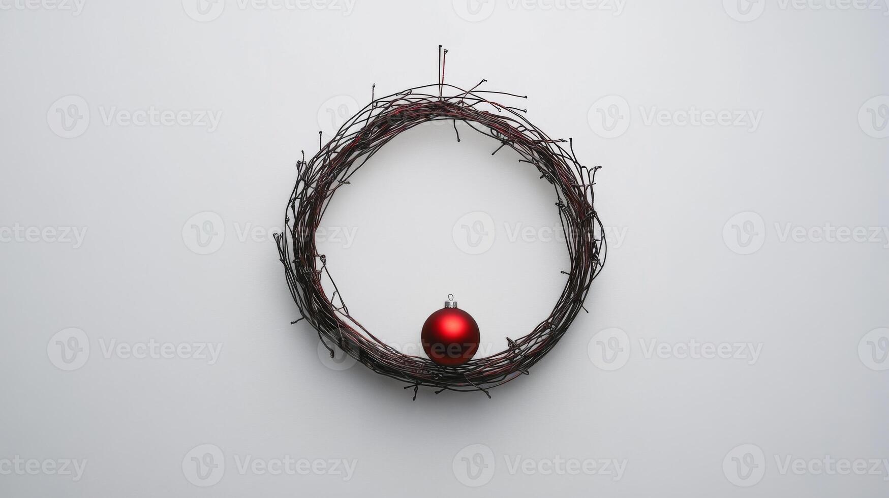 Red Christmas Ornament Hanging on a Wire Wreath photo