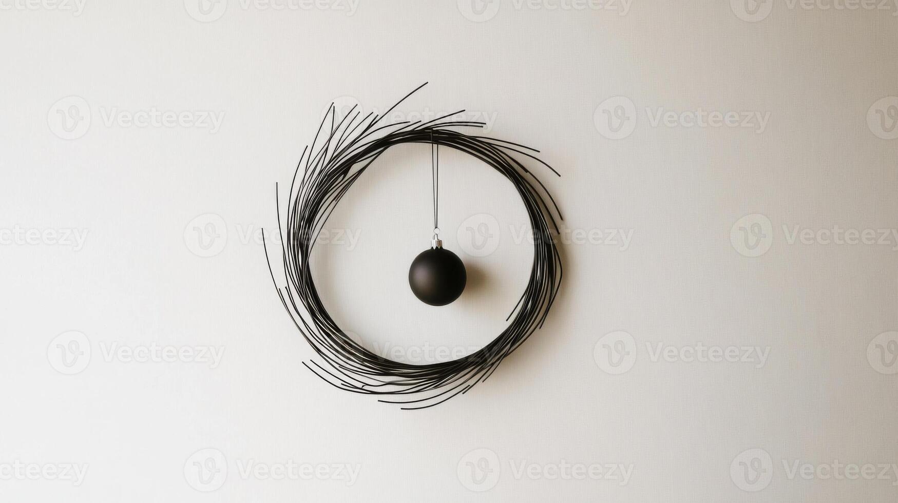 Black Christmas Ornament Hanging from a Wire Wreath photo