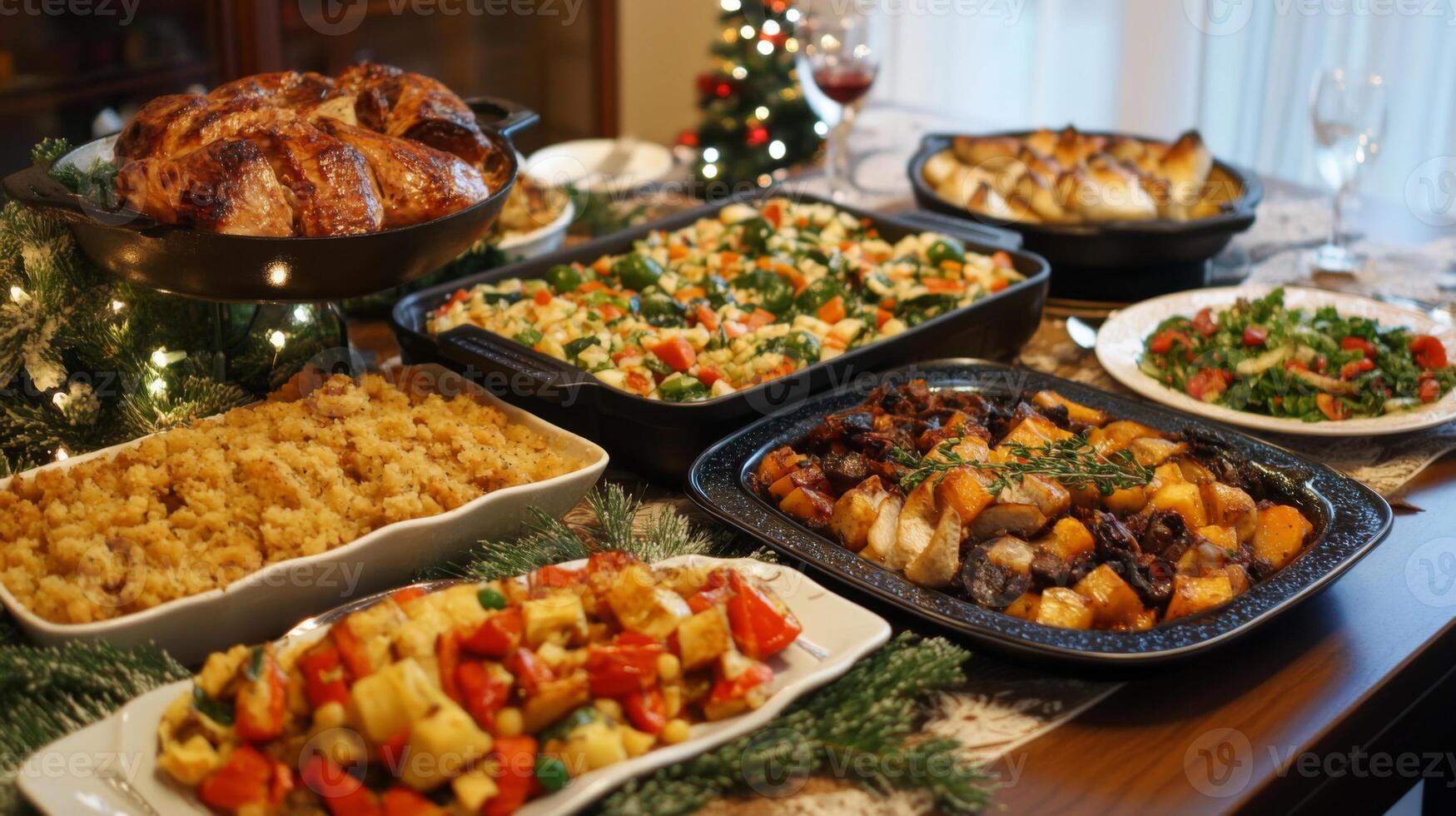 A Table Spread of Holiday Dishes for a Festive Gathering photo