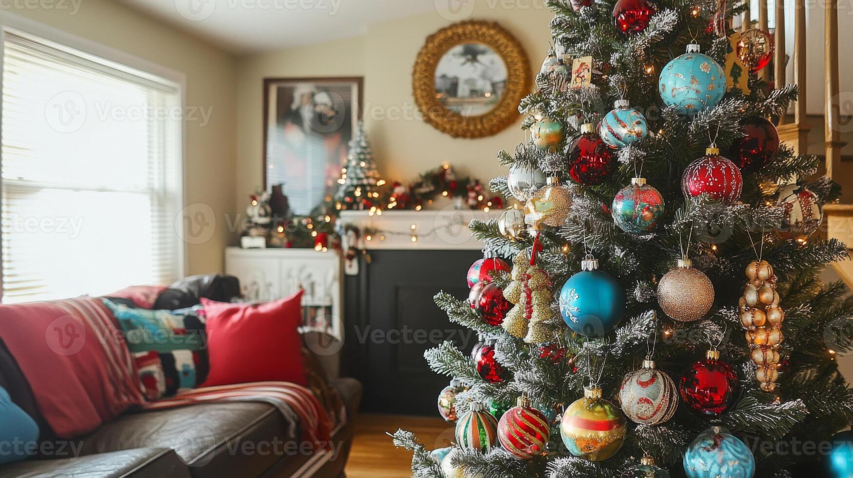 Decorated Christmas Tree in a Living Room photo