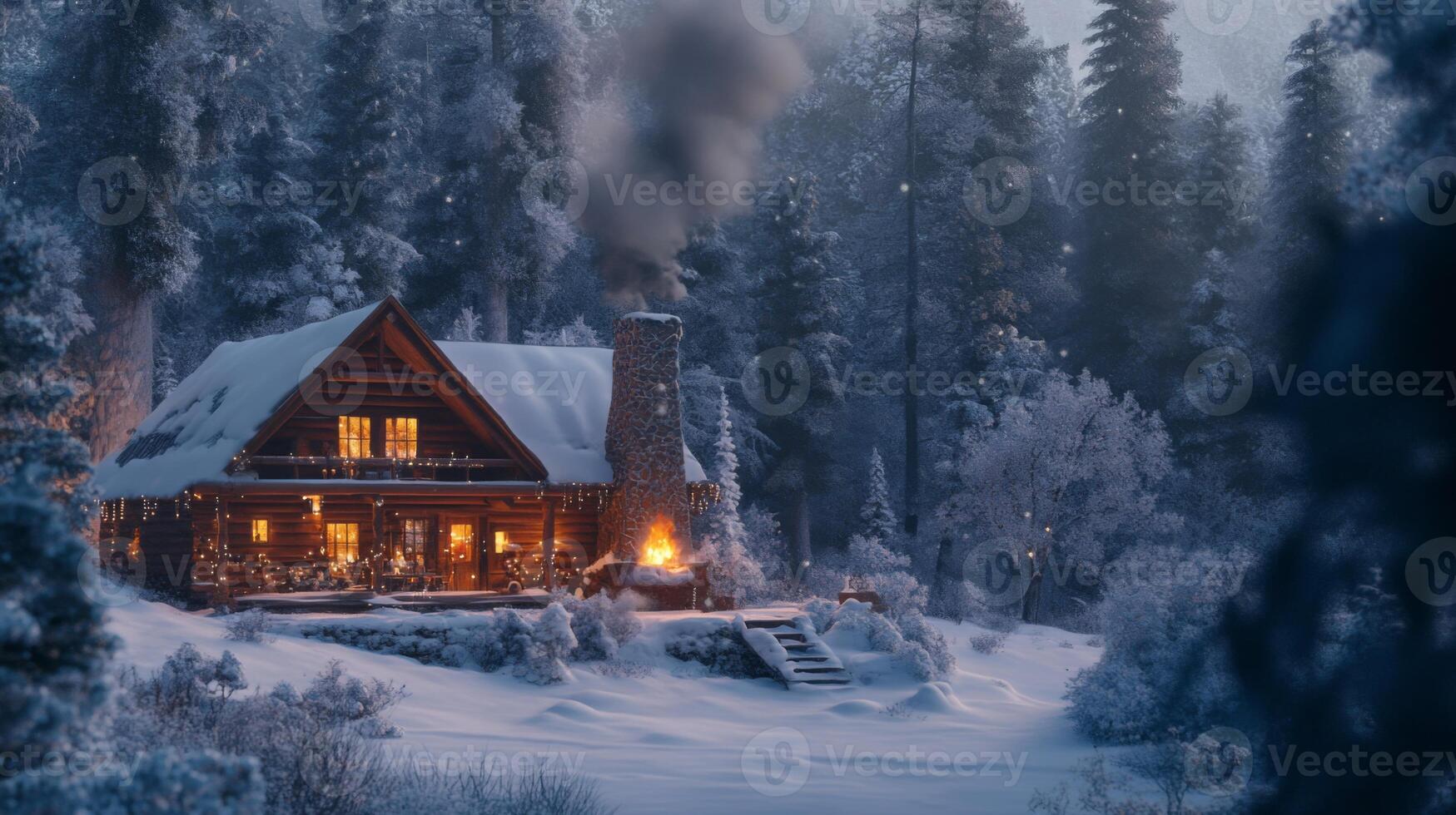 A Cozy Log Cabin Nestled in a Snowy Forest photo