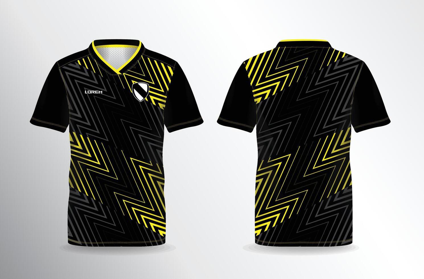 Black and yellow soccer jersey mockup template vector