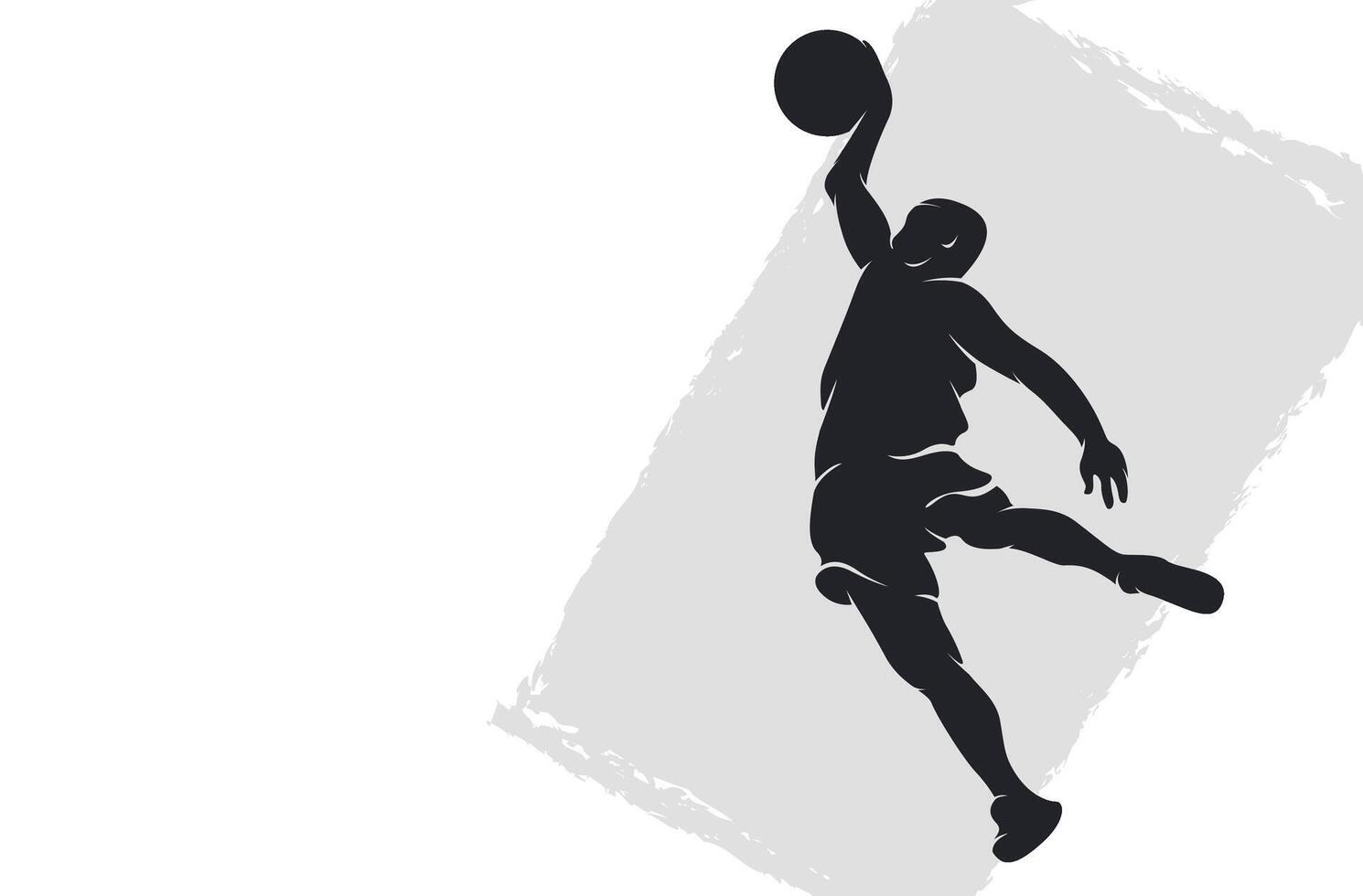 Silhouette of a basketball player jumping to catch the ball vector