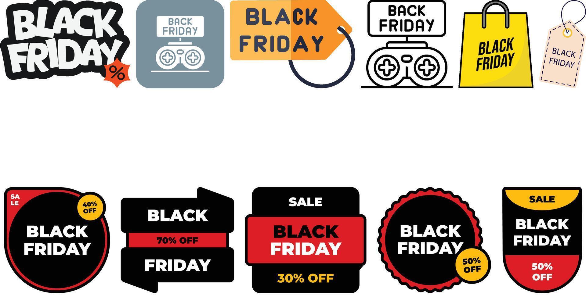 Black Friday Shopping Sale icon set collection design vector