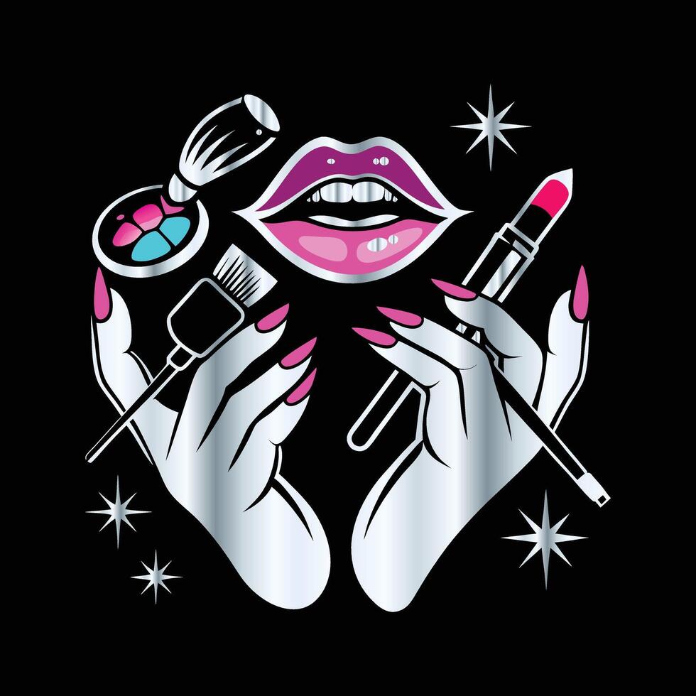 Modern Beauty Salon Icons, Eyebrows, Lips, Nails and Hair in for Nail Polish Logo vector