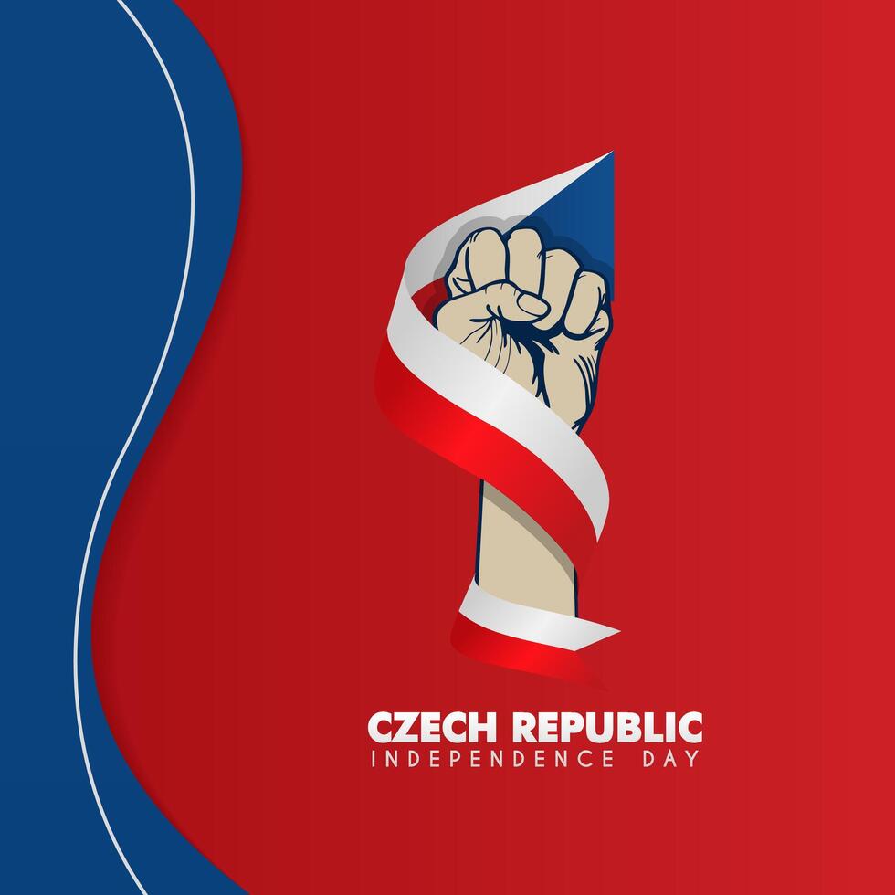 Czech Republic Independence Day, with a hand design wrapped in a flag ribbon vector