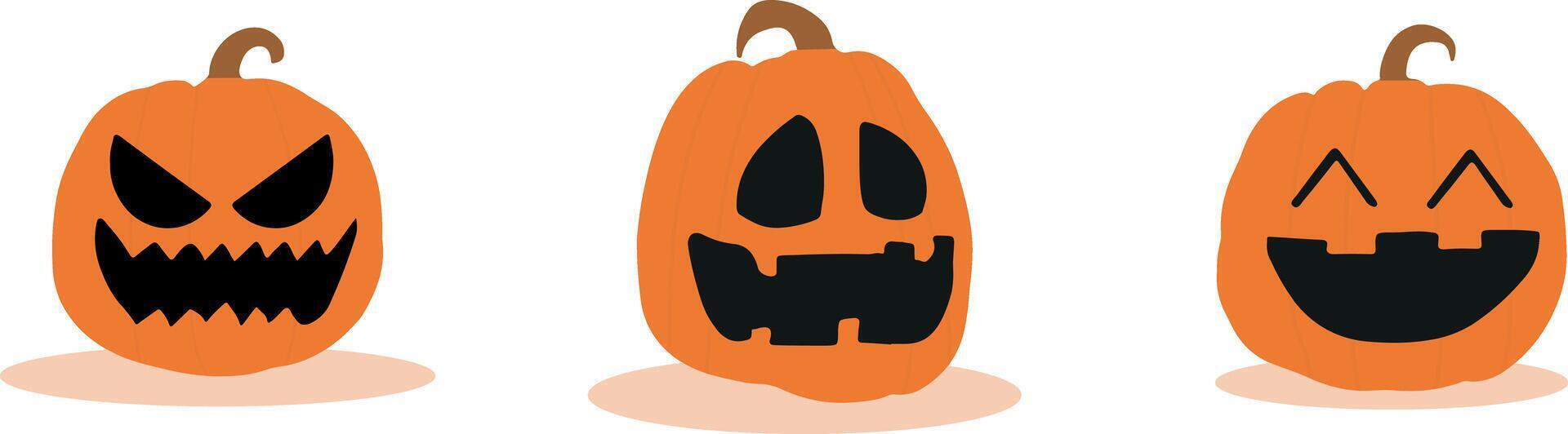 A set of Halloween pumpkin on white background, Jack-o-Lantern on white background. Scary pumpkin. vector