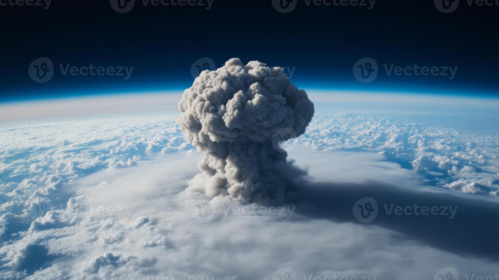 Thick smoke cloud from a volcanic eruption spreading across a vast region of the Earth from a space perspective photo