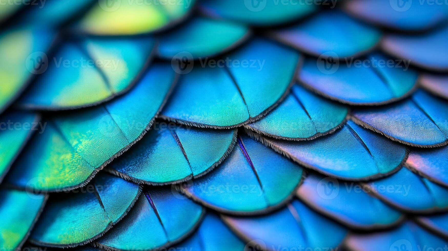 Extreme close up of a butterfly wing showing intricate scales in iridescent blues and greens photo
