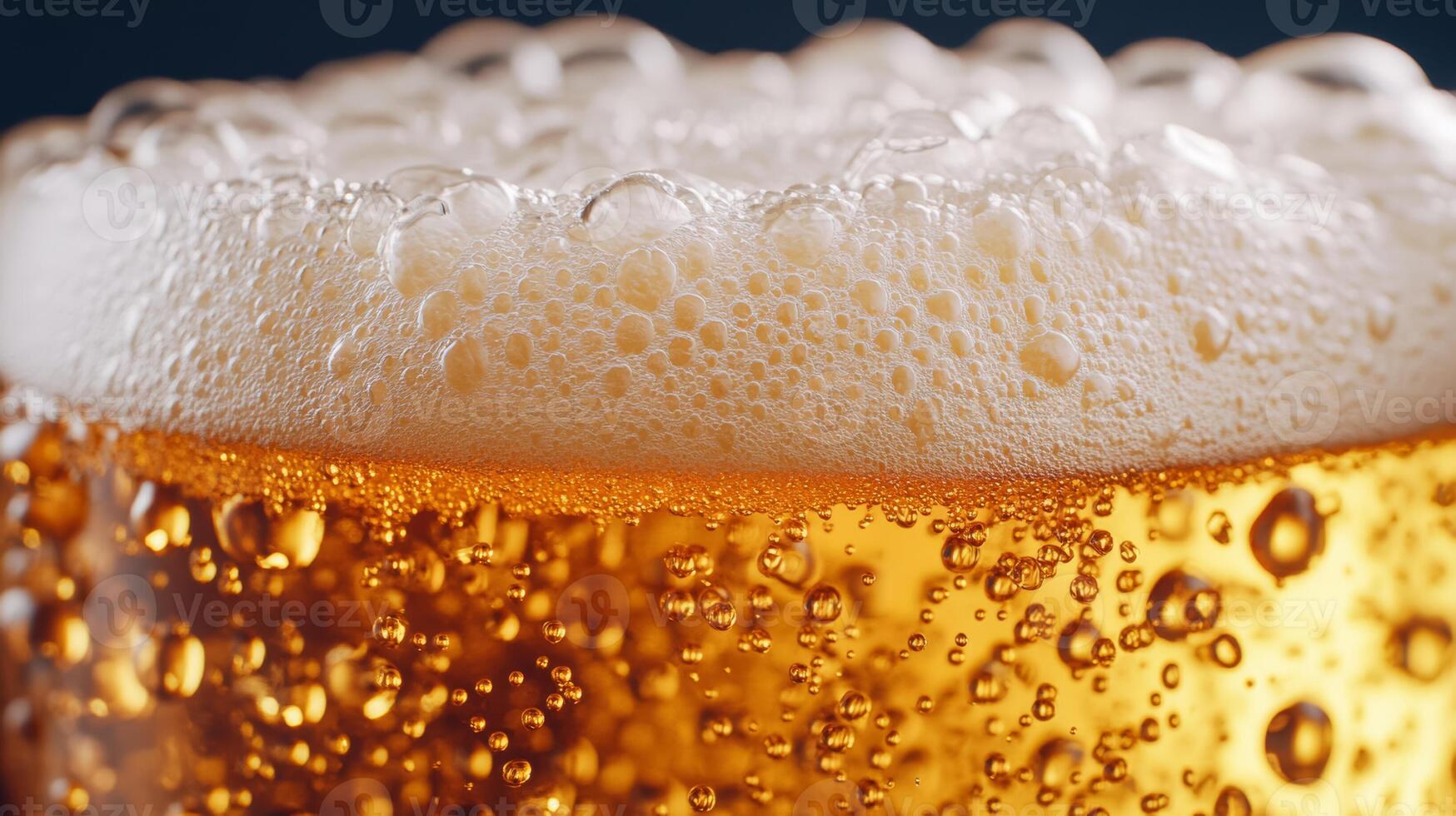 Detailed close up of an Oktoberfest beer stein overflowing with foam showing rich golden hues and bubbles photo