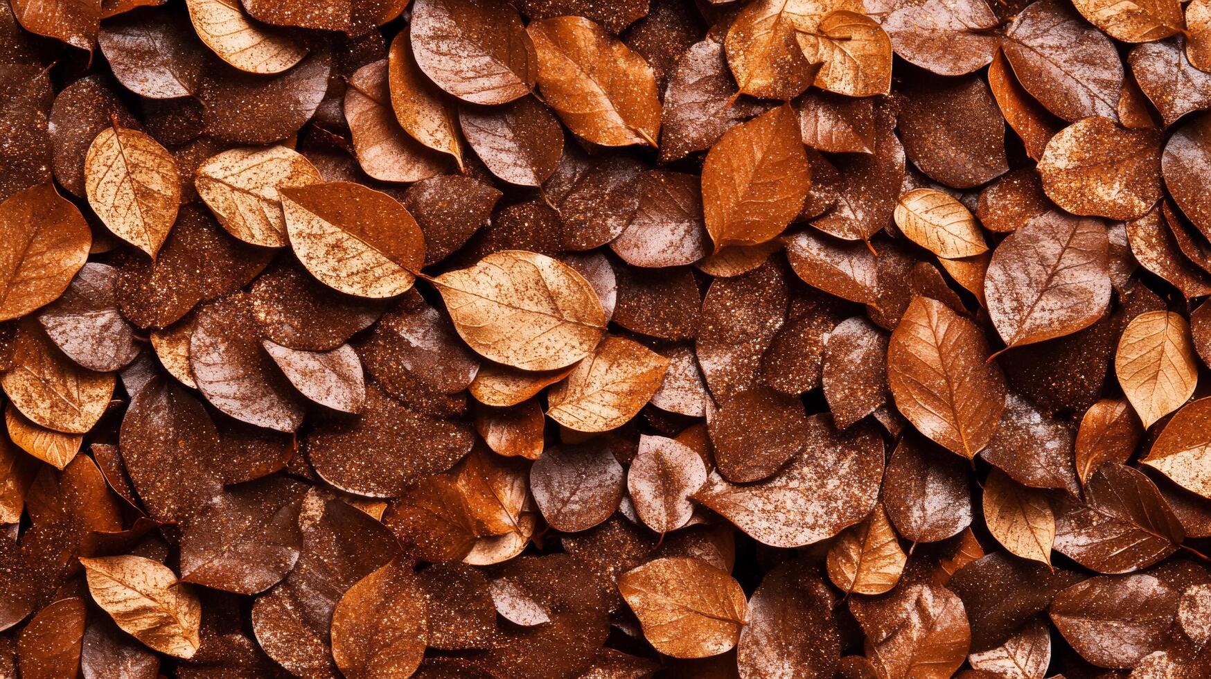 Shimmering chestnut pigment particles spread across a cool taupe surface capturing light like fallen autumn leaves photo