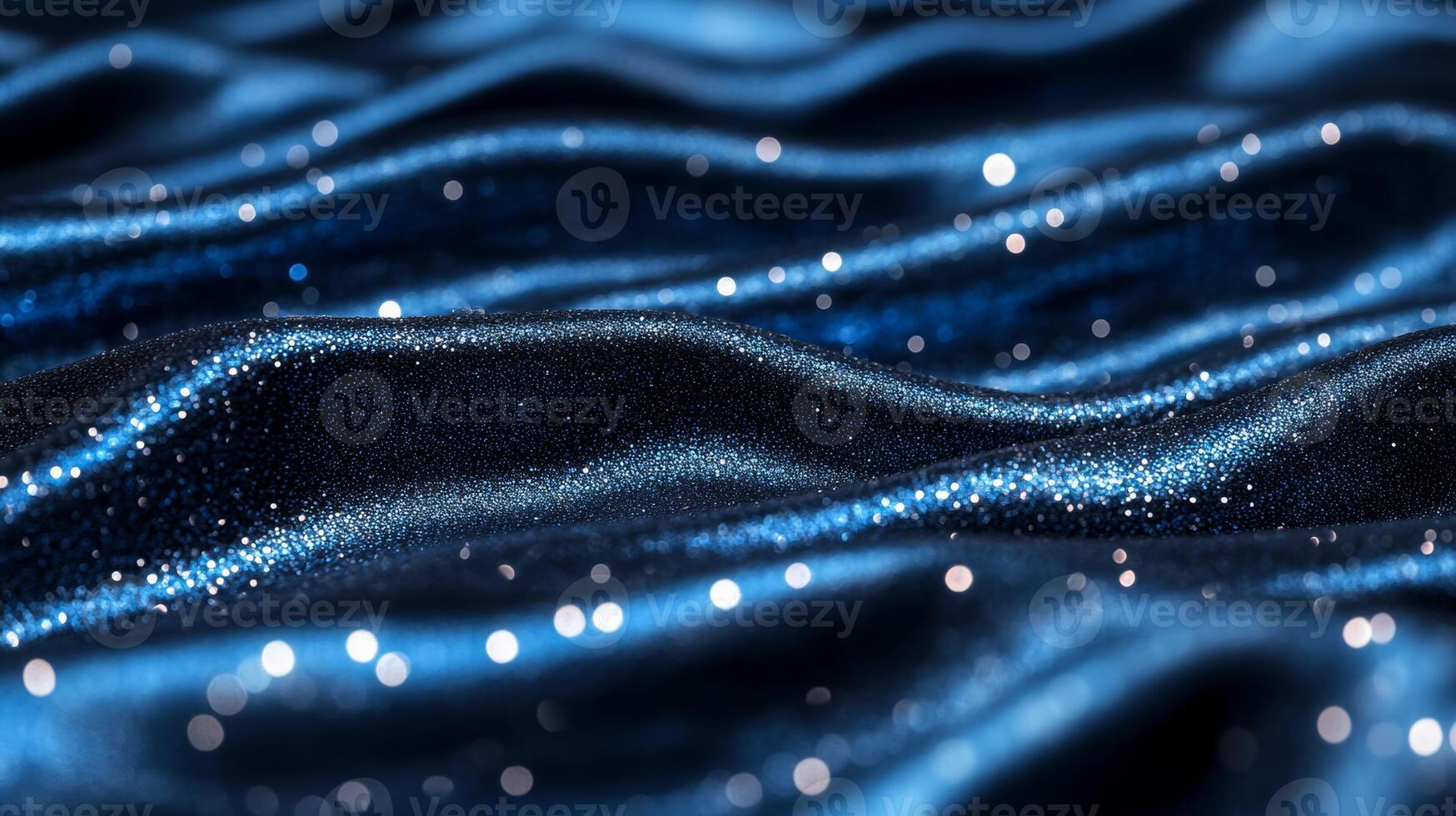 Deep midnight blue velvet folds with sparkling silver threads flowing like starlight abstract luxury background ideal for Hanukkah or winter celebrations photo