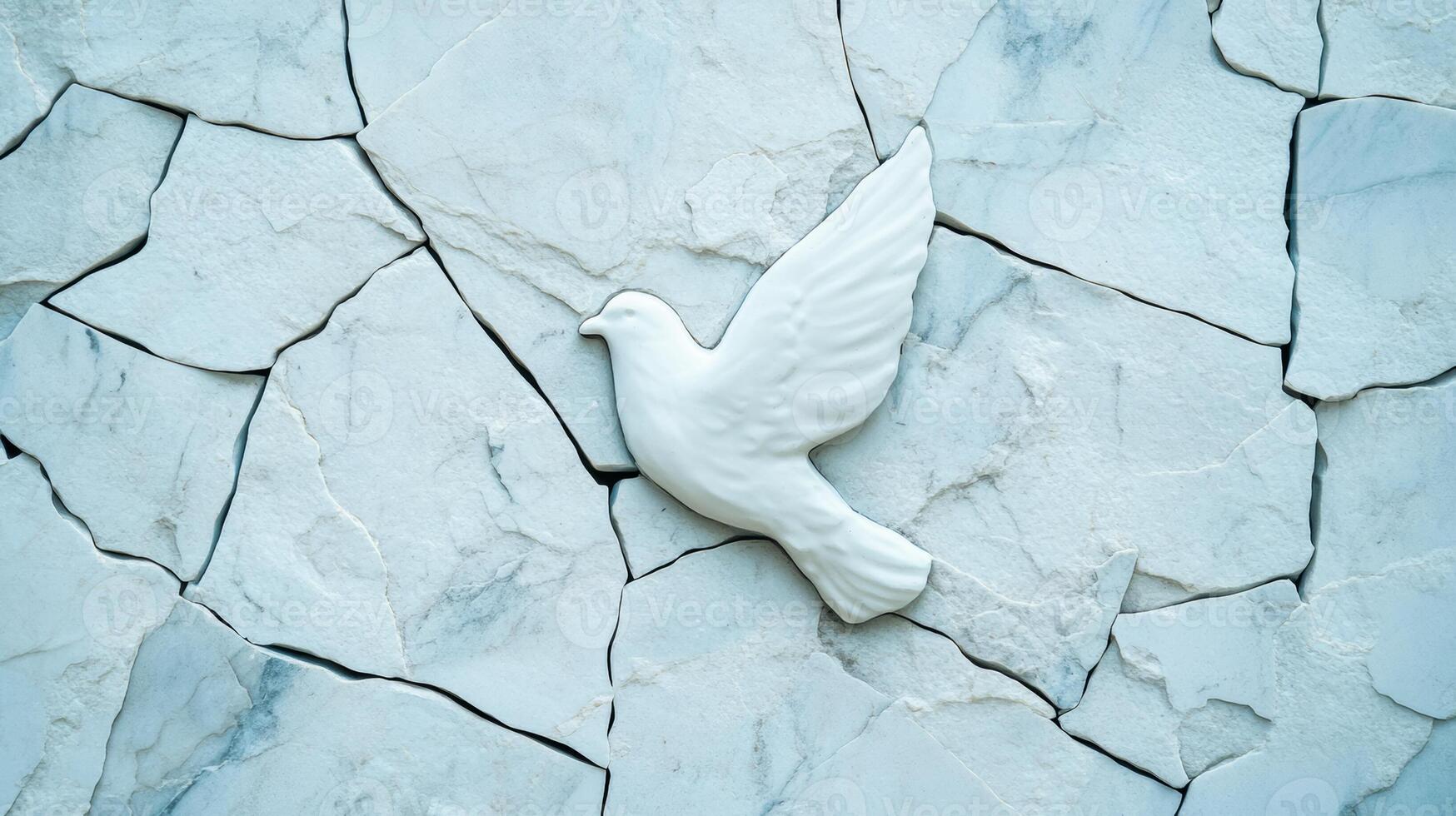 Rough grainy stone texture in light blue and white tones for International Peace Day subtle cracks forming a dove shape soft texture adds calmness and serenity to the image photo