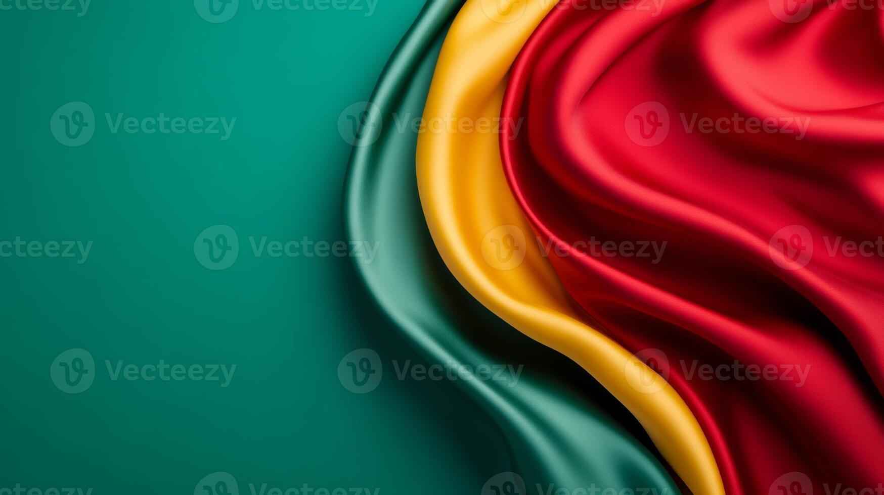 Vibrant red green and yellow silk with flowing curves and bright highlights abstract background ideal for Kwanzaa festive and culturally rich design photo