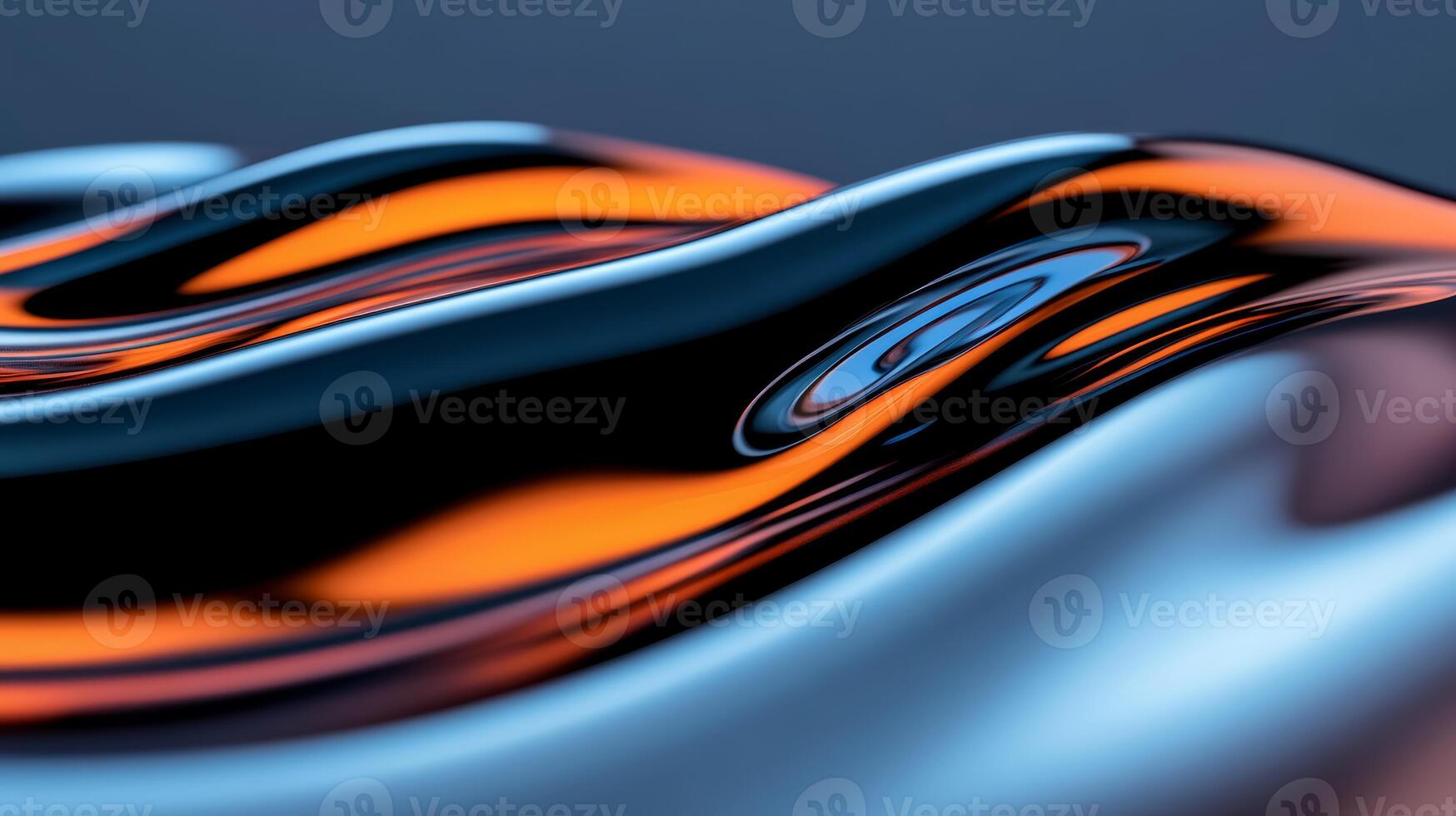 Close up of liquid color waves with deep indigo and bright orange flowing dynamically photo