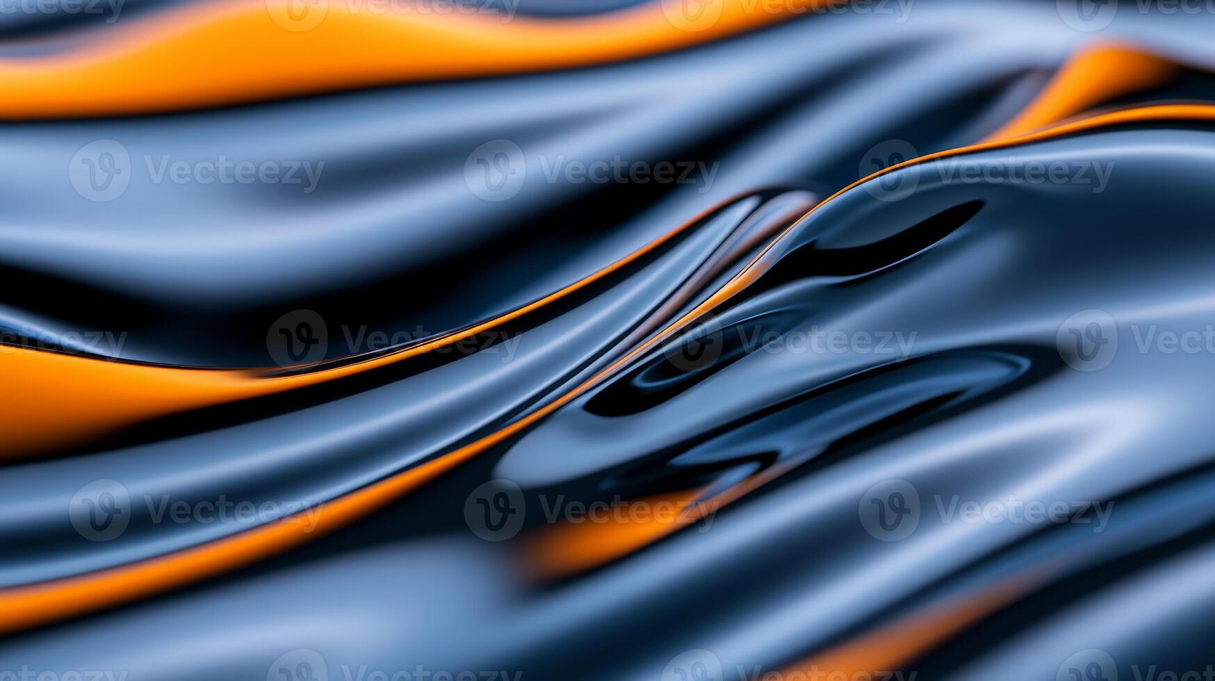 Close up of liquid color waves with deep indigo and bright orange flowing dynamically photo