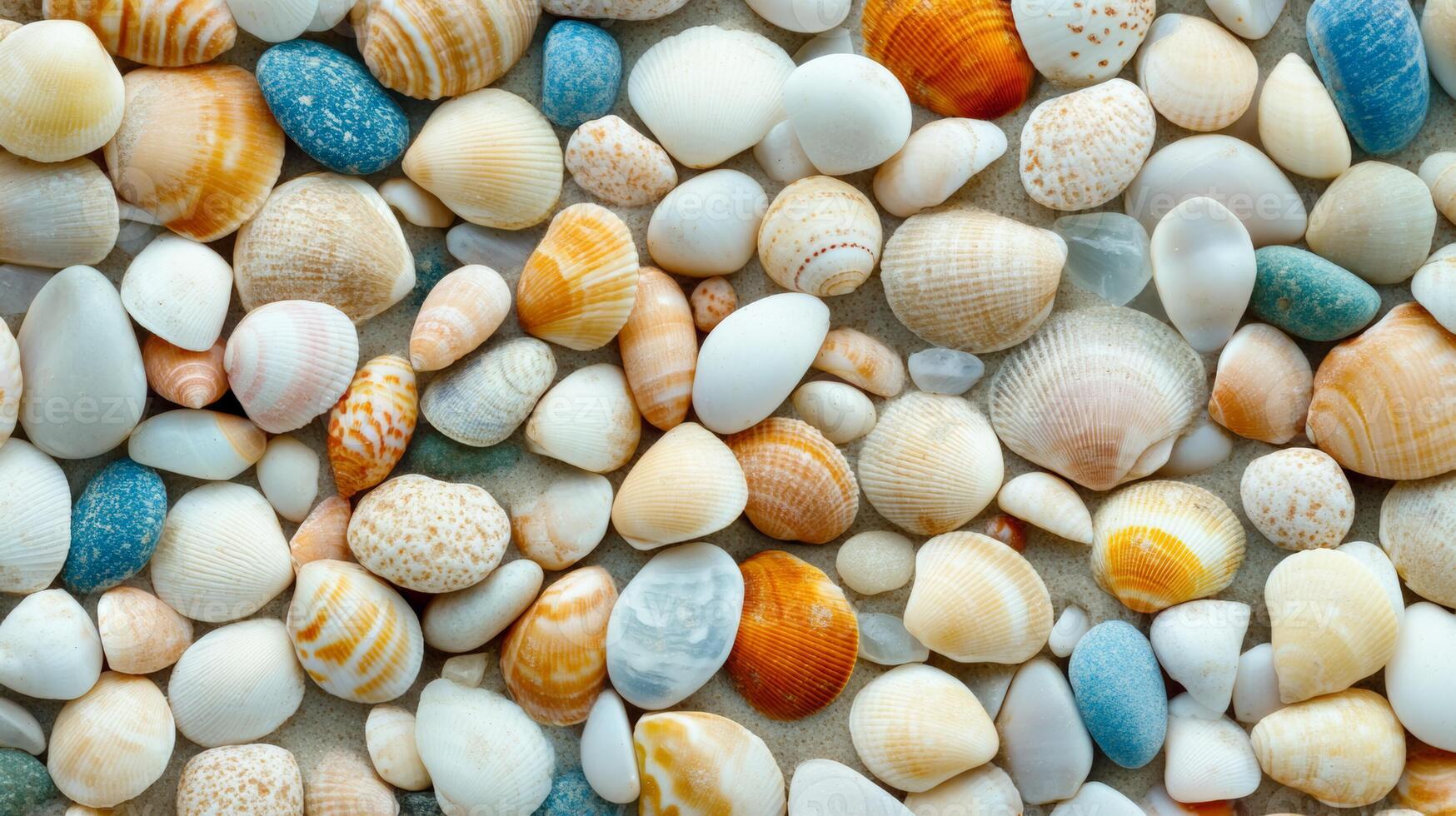 Close up of wet sand with scattered seashell fragments and sparkling quartz grains photo