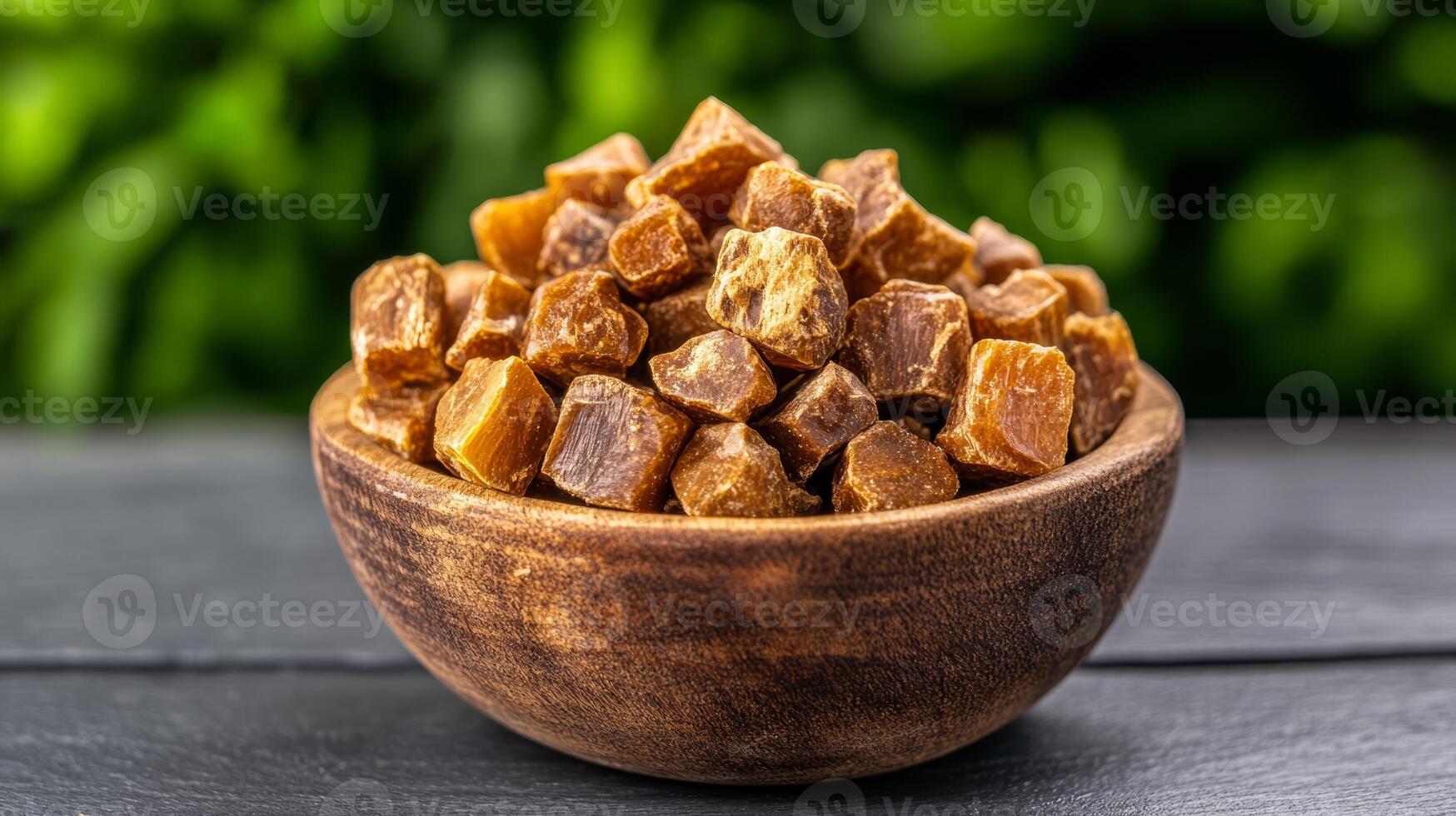 Cinnamon sticks in a wooden bowl on a table photo