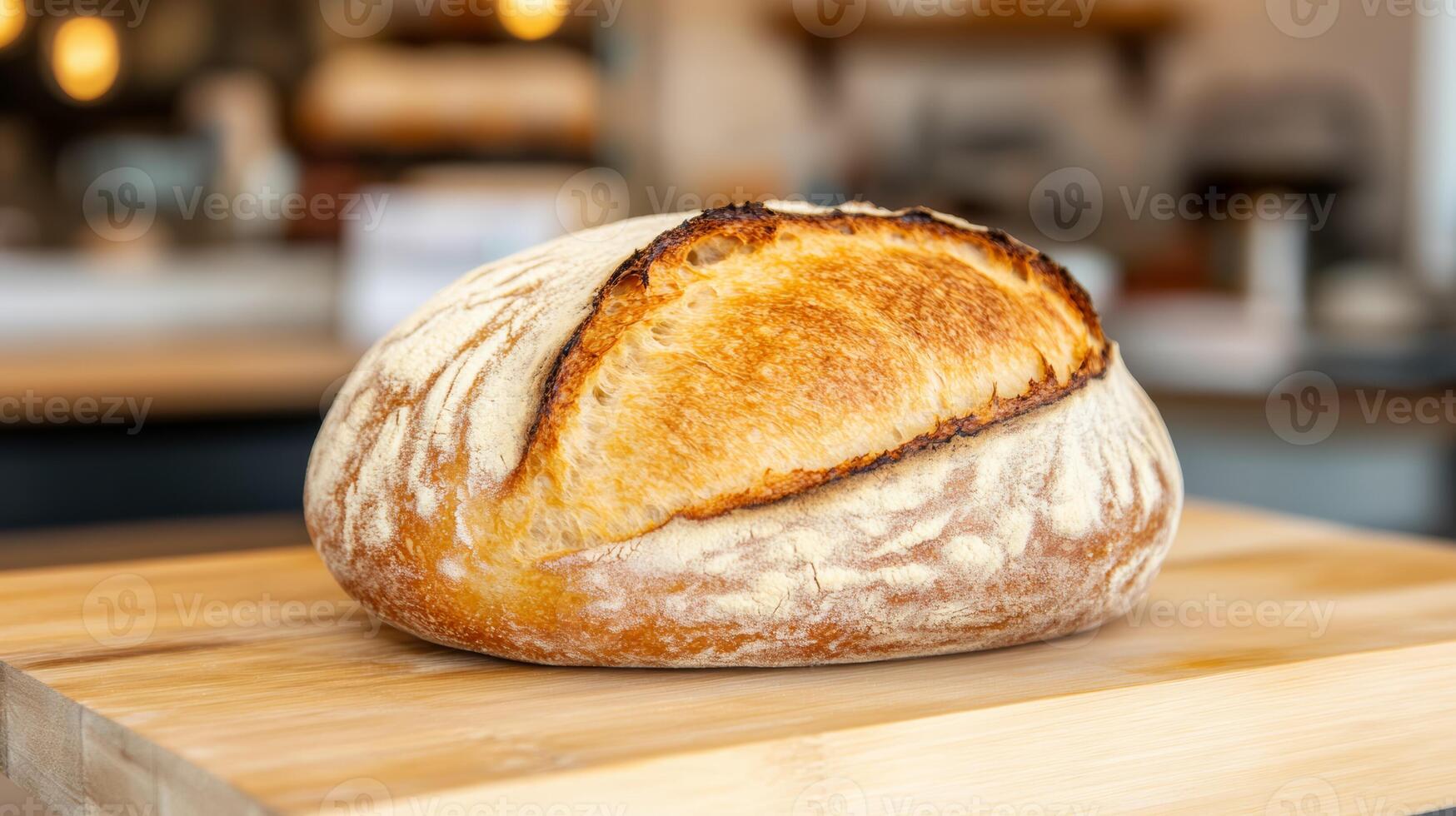 A loaf of bread sitting on a wooden cutting board photo