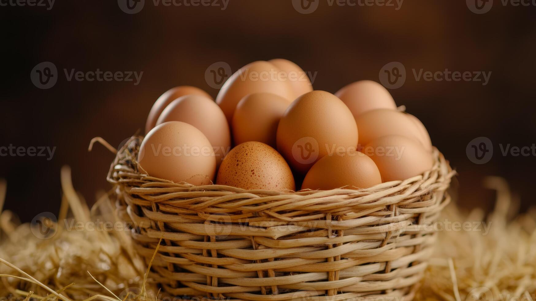 A basket full of brown eggs on a table photo