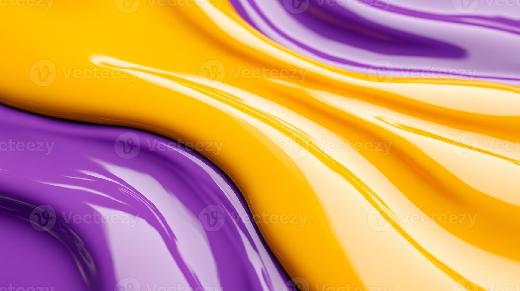 Macro image of liquid waves of yellow and purple intertwining with dynamic flow photo