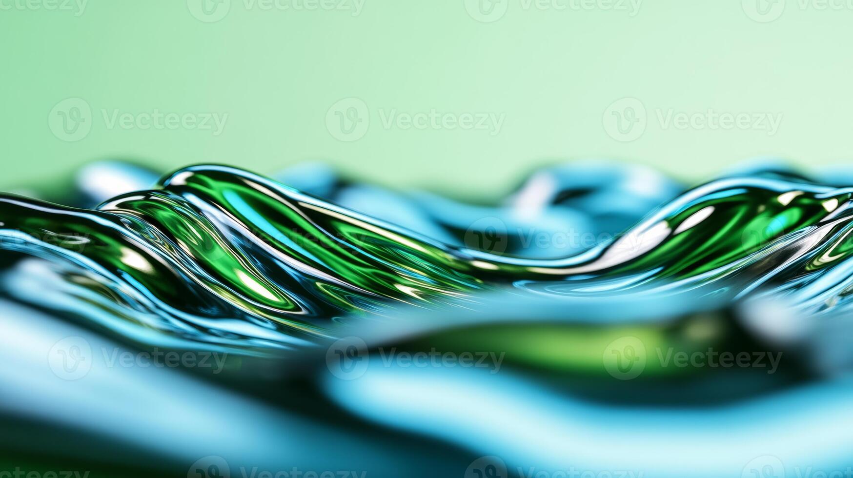 Macro shot of liquid waves in contrasting electric blue and neon green swirling together photo