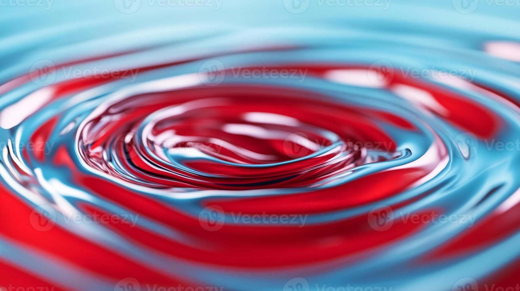 Macro shot of swirling liquid waves in scarlet and azure creating a vibrant collision photo