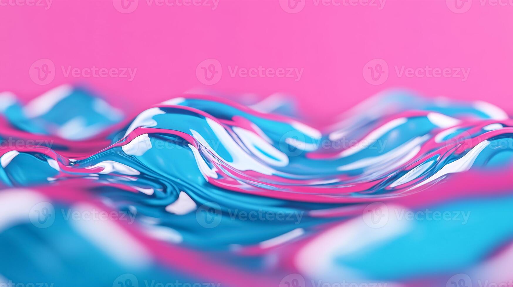 Macro shot of vibrant liquid color waves mixing blue and pink with dynamic swirling patterns photo