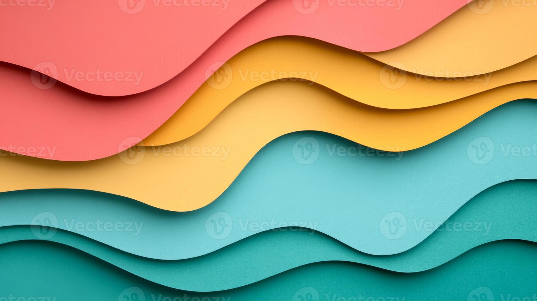 Abstract background with layered colored paper textures in shades of teal coral and mustard featuring minimal geometric shapes and lines photo