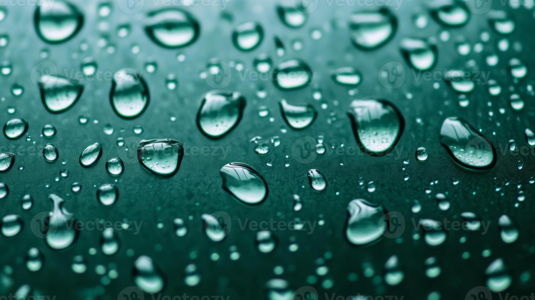 Abstract patterns of water droplets on glass with soft blue and green background tones photo