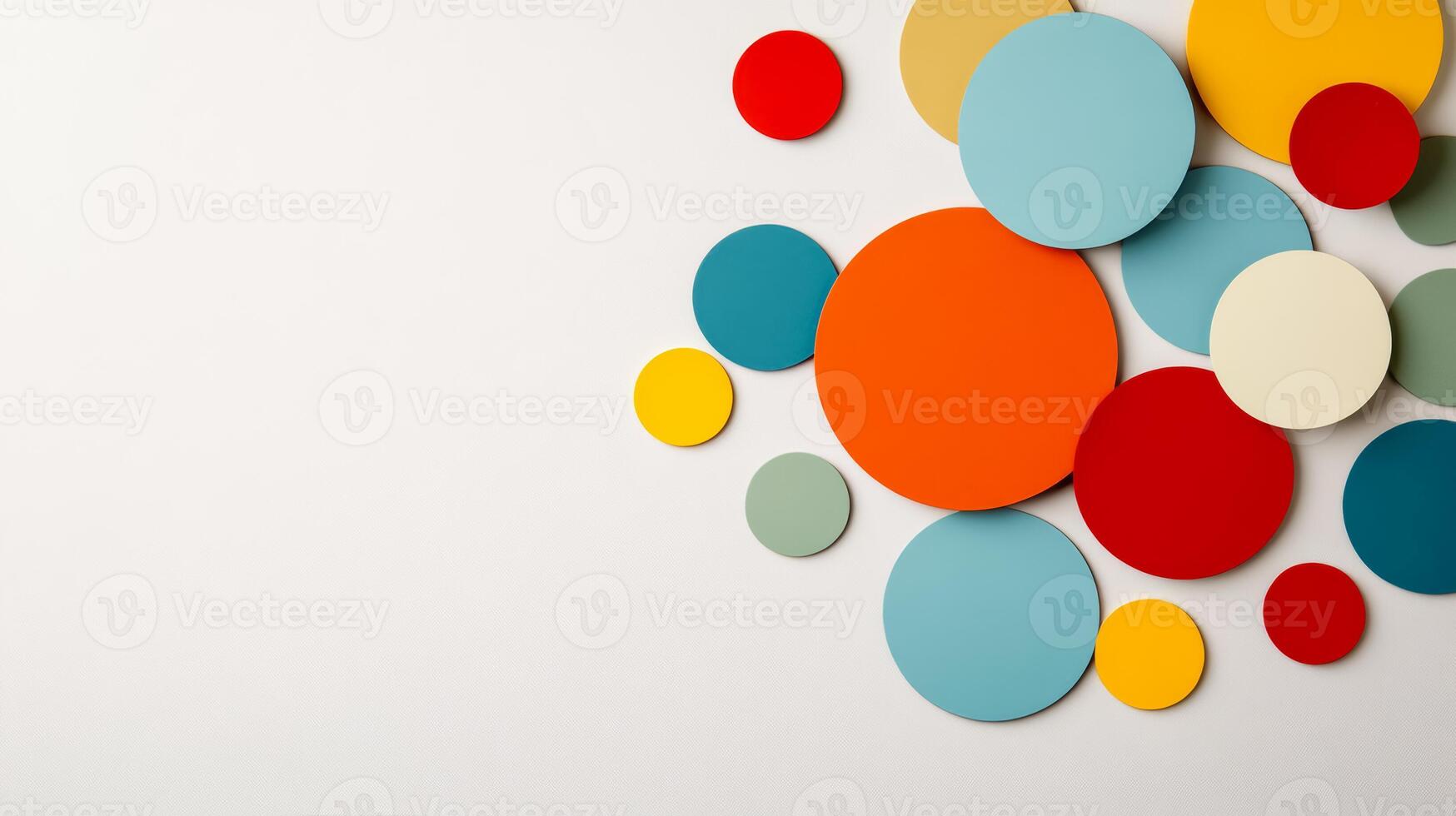 Minimalist layout of colorful paper strips and circles with subtle shadow effects on a neutral backdrop photo