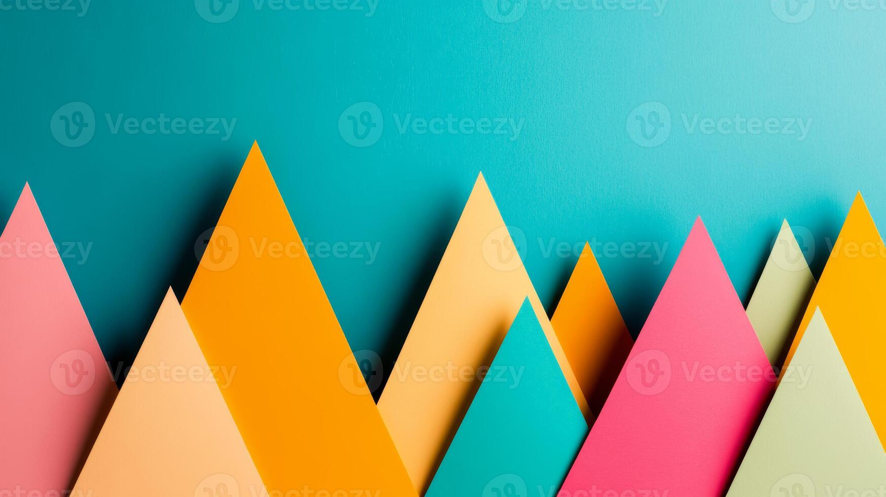 Minimalist composition with triangular paper shapes in vibrant colors and thin white lines photo