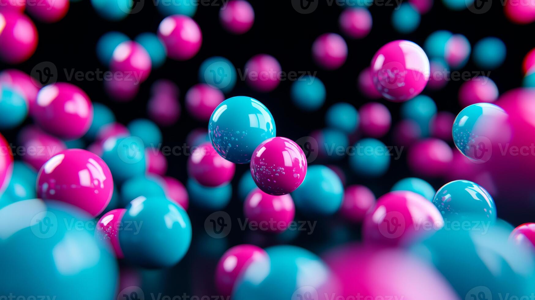 Neon paint bubbles in vivid pink blue and green floating on a dark background photo