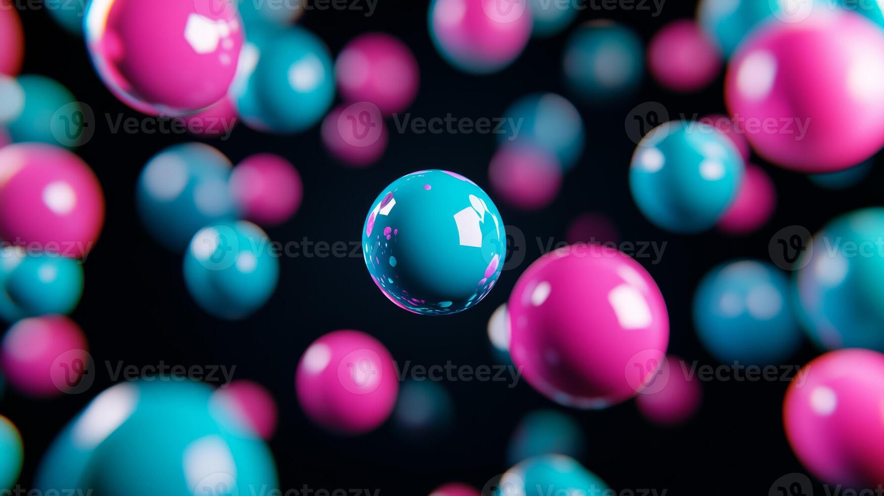 Neon paint bubbles in vivid pink blue and green floating on a dark background photo